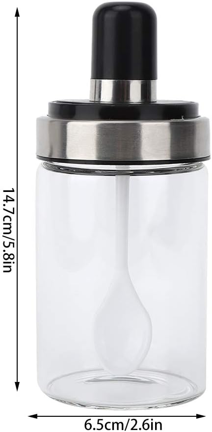 Glass Spice Jars, Transparent Seasoning Bottle Container with Visible Cover Spoon for Kitchen