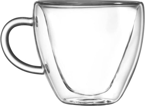 Heart Shaped Double Walled Insulated Glass Coffee Mugs, 8 oz Clear Aesthetic Tea Cups