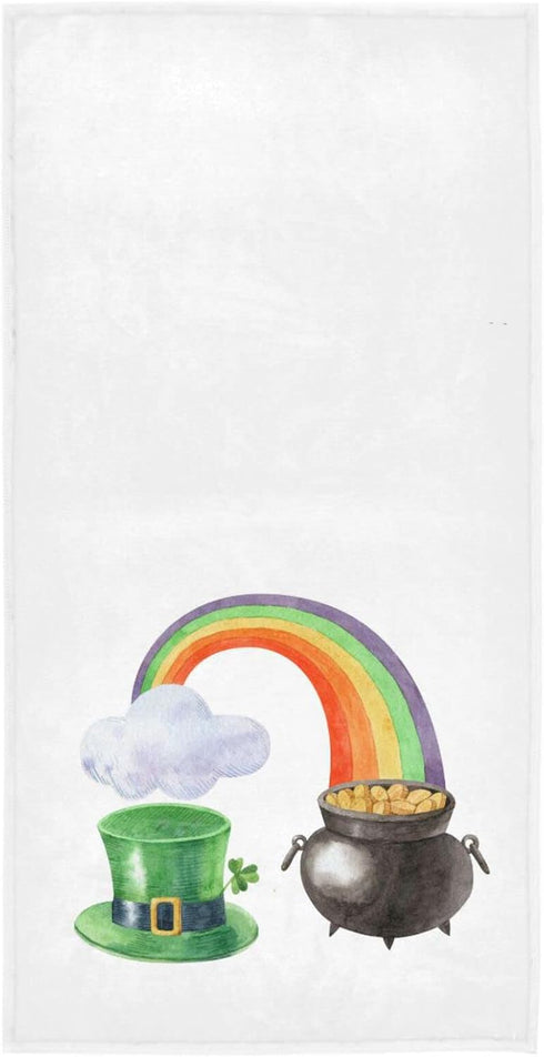 Vdsrup St Patrick's Day Rainbow Hand Towels, 30 x 15 In, Soft Highly Absorbent Bathroom Kitchen Towels with Leprechaun