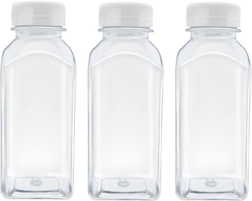 MYYZMY 3 Pcs 8 Ounce Plastic Juice Bottles, Reusable Bulk Beverage Containers for