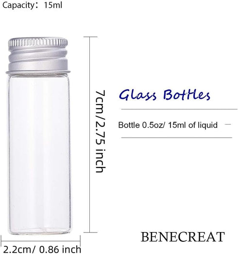 BENECREAT 20 Pack 15ml/0.5oz Glass Bottles Sample Vials with Screwed Aluminum Caps for Crafts Decorations