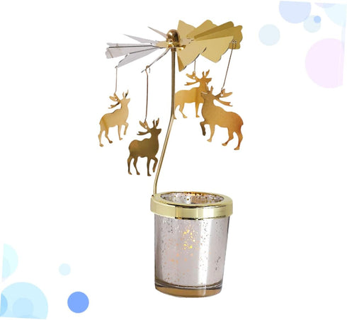 Rotating Candlestick Holder Christmas Carousel Spinning Deer Tea Light Table Decoration Gold