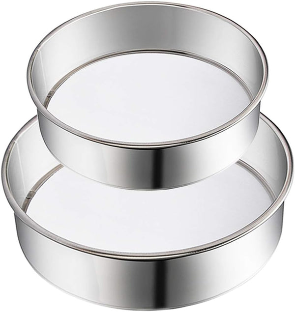 2 Pack Flour Sifter - Stainless Steel Fine Mesh Strainers, 60 Mesh Round Sifter for Baking