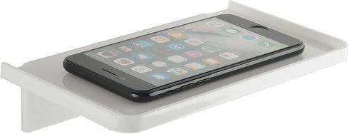 Acrylic Floating Wall Shelves - Small Stick-on Phone Shelf Holder for Bathroom, Kitchen, Bedroom, Office - White