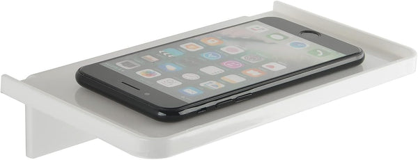 Acrylic Floating Wall Shelves - Small Stick-on Phone Shelf Holder for Bathroom, Kitchen, Bedroom, Office - White