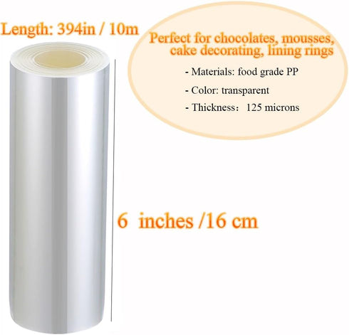 Acetate Cake Collar 6 Inch x 394inch Transparent Cake Rolls, Clear Acetate Sheets Mousse Chocolate Acetate Roll Cake Wrapping for Baking, Surrounding Edge Decorating