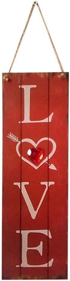 BinaryABC Valentine's Day Wooden Sign Plaque for Door Wall Hanging Decorations (Red)