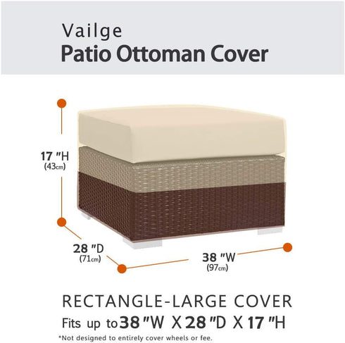 Vailge Rectangle Patio Ottoman Cover, Waterproof Outdoor Ottoman Cover with Padded Handles, Patio Coffee Table Cover