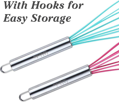 Webake Silicone Whisk Set of 4, 8 Inch and 10 Inch, for Nonstick Cookware