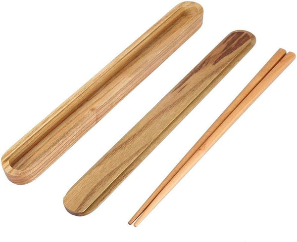 Portable Natural Wooden Chopsticks with Pull Type Box Case, Reusable Hard One Pair for Outdoor Travel (Light Color)