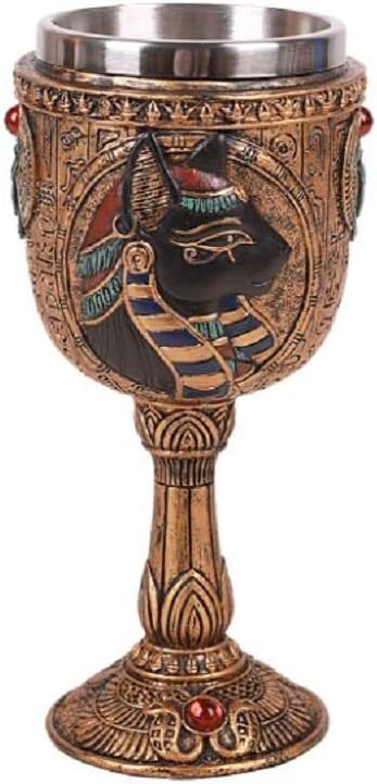 Pacific Giftware 7oz Wine Goblet, Egyptian Royalty Bastet with Removable Stainless Steel Insert