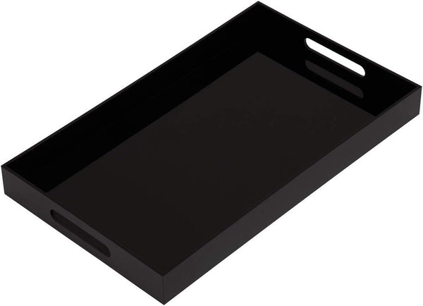 Glossy Black Sturdy Acrylic Serving Tray with Handles, 12x20 Inch, Kitchen Countertop, Makeup Drawer Organizer