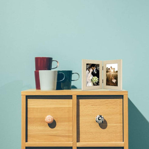 Golden State Art 4x6 Double Picture Frame, Vertical Hinged Folding Family Frames with Real Glass (Beige, 1-Pack)