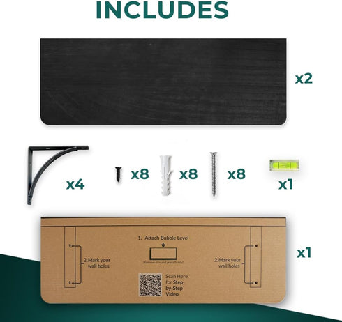 Reinforced Steel Bracket Black Shelves for Bathroom Wall - Easy to Install, Template and Video Included - Black Shelf