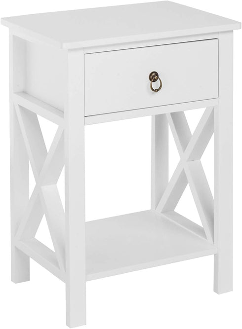 Bonnlo White Nightstand, Small Nightstand with Drawer & Shelf, Farmhouse Night Stand Bedroom, End Table/Bedside