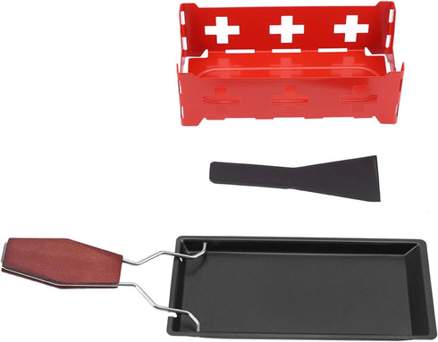 Cheese Raclette Stove Set, Carbon Steel Portable Non-stick Baking Tray with Spatula for Home Kitchen Grilling (Red)