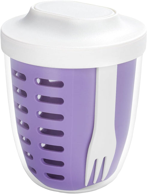 Fruit Salad Storage Cup with Lids and Fork, 20 Oz Airtight Plastic Containers for Fridge, BPA-Free, Reusable (Purple)