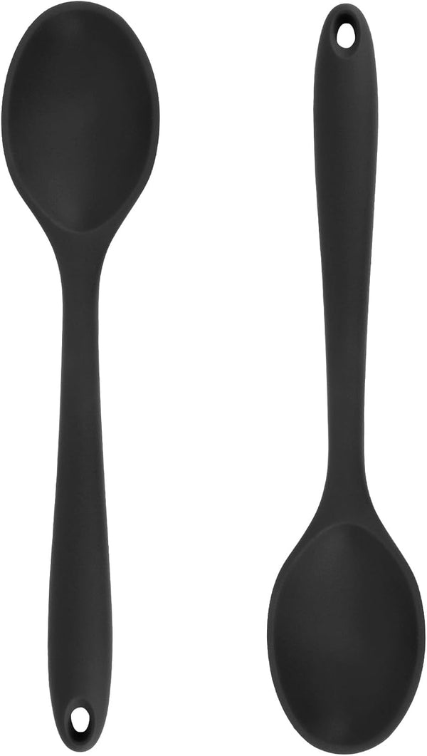 2Pcs Large Cooking Spoon Set - 10.8'' Heat Resistant Silicone Spoons for Mixing, Baking, and Stirring (Black)