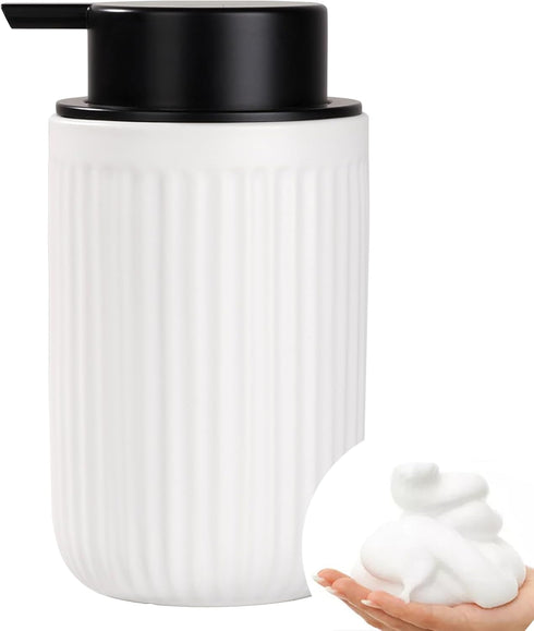 BosilunLife Foam Hand Soap Dispenser - White Ceramic Refillable Liquid Lotion Soap Dispenser for Countertop