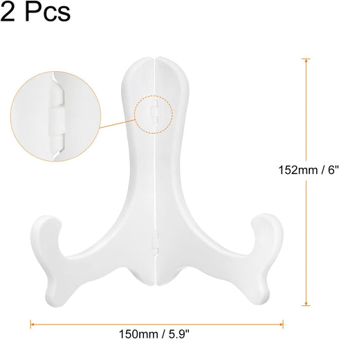 uxcell 2pcs 6" Easel Plate Holder, Plastic Folding Display Stand White for Decorative Picture Frame