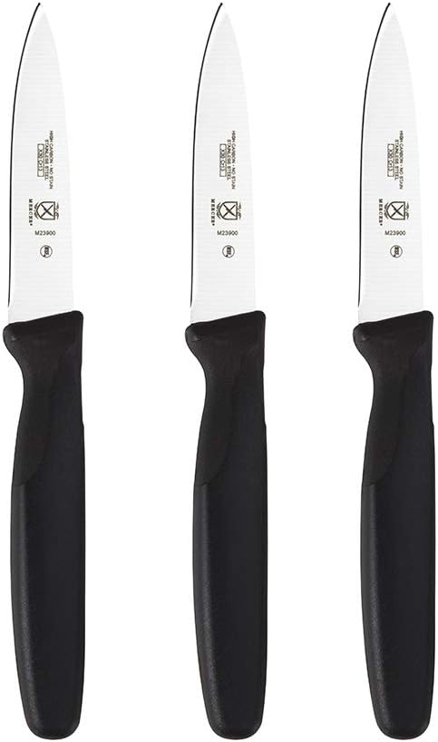 Mercer Culinary M23903 Millennia Black Handle Paring Knives, 3-Pack, 3-Inch Slim