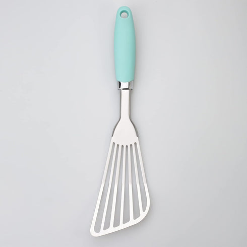 304 Stainless Steel Fish Spatula, Non-Slip Ergonomic Handle Slotted Spatula in Aqua Sky