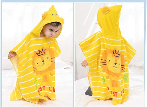 Gneliwm Swimming Kids Hooded Beach Towel Poncho Children Bath Towel Wrap Cotton Animal Pattern Toddler Pool Shower