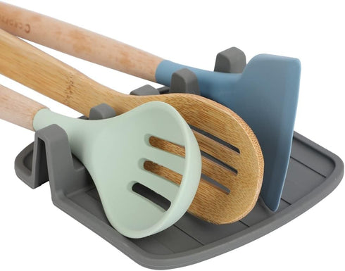 Lily's Home Large Silicone Spoon Rest with Drip Pad, Kitchen Utensil Holder for Grill Utensils, BPA-Free & Heat
