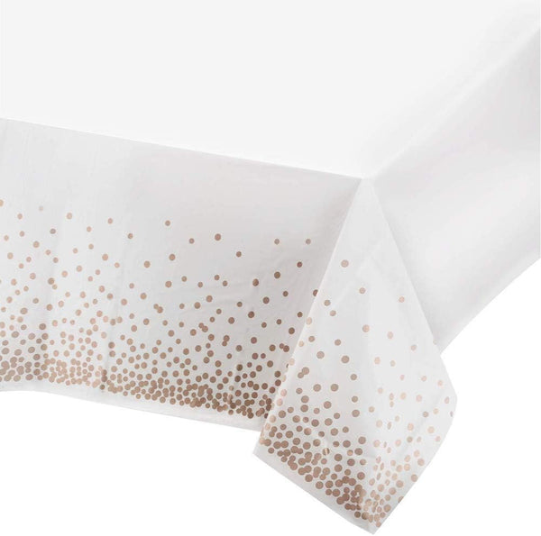 EMAAN 2 Pack Premium Rectangle Table Plastic Tablecloth, Rose Gold Dot Confetti, Disposable Party Table Cloths, 54 x