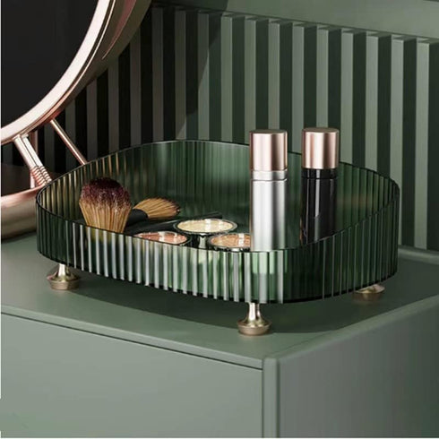 Dark Green Makeup Perfume Organizer, Decorative Bathroom Vanity Tray, Countertop Organizer Tray for Cosmetics