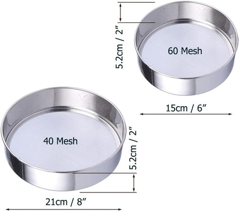 Sieve Fine Mesh, Stainless Steel Round Sifter for Baking, 2PCS, 8 Inch and 6 Inch