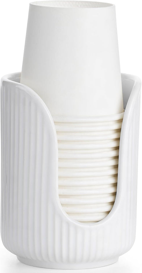 Bathroom Cup Dispenser - 3oz-4oz Ceramic Paper Cup Holder for Countertop, Mouthwash Dixie Cups Accessories