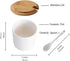 Ceramic Condiment Jar Seasoning Container with Lids, White Salt Sugar Pepper Spice Bowls with Spoon, Set of 3, 8 Oz