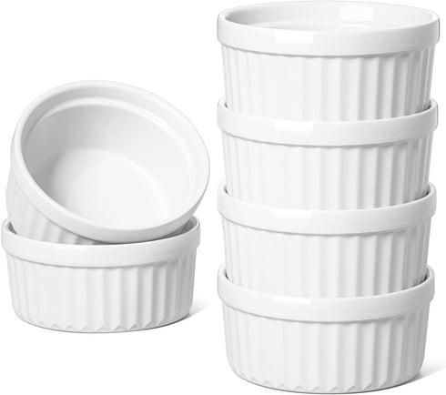 LE TAUCI Ramekins - 4 OZ Oven Safe, Creme Brulee Ramekins, Pudding Custard Cups, Set of 6, White