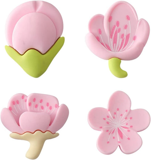4PCS 3D Tulip Plant Flower Fridge Magnets for Cabinet Bulletin Board Decoration, Pink Cherry Flower PVC Magnet