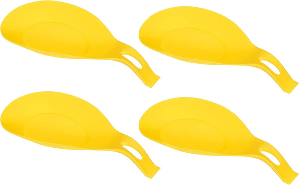 uxcell Silicone Spoon Rest, 7.68" x 3.74" Heat Resistant Kitchen Utensil Holder for Counter, Stove Top, Yellow 4Pcs