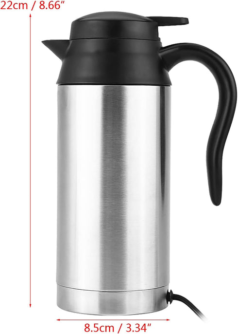 Car Electric Kettle, 750ml 120W 12V Stainless Steel Heating Kettle for Most 12V Power Source Cars