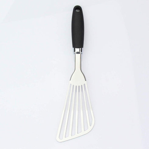 304 Stainless Steel Fish Spatula - Non-Slip Ergonomic Handle Slotted Spatula, Black for Cooking