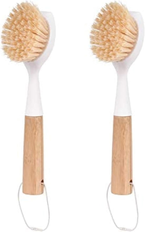 U/D Bamboo Dish Brush - 2 Pack Scrub Brush for Pots, Pans &