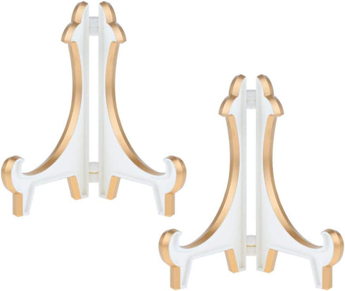 Artliving 2 Pack 5inch White Gold Acrylic Easels - Display Stand Holders for Pictures, Decorative Plates, and Artworks