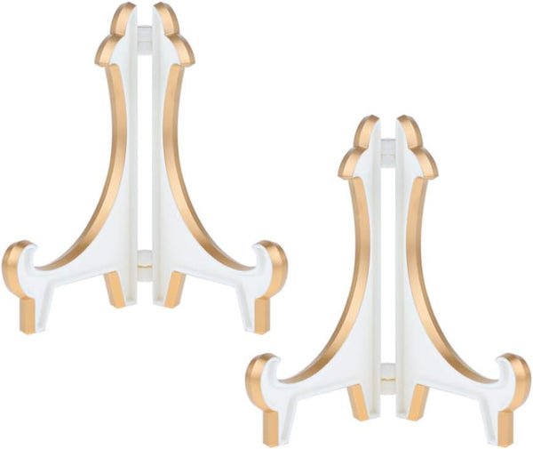Artliving 2 Pack 5inch White Gold Acrylic Easels - Display Stand Holders for Pictures, Decorative Plates, and Artworks
