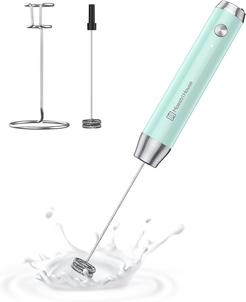 Maestri House Rechargeable Milk Frother with Stand, Handheld Electric Foam Maker for Lattes, Cappuccino, Waterproof