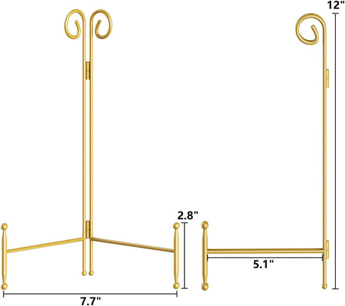 12 Inch Gold Iron Plate Stand and Holder Display Stand, Collapsible Portable Easel for Table (2 Pack)