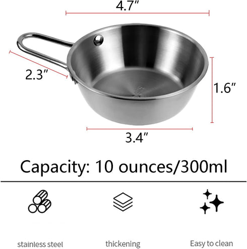 2-Pack Makgeolli Bowls, 304 Stainless Steel Korean Traditional Rice Wine Bowl with Handle, 4.7 Inch, 10 Ounces