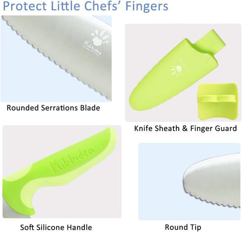 Kids Safe Knife for Real Cooking, Kids First Round Tip Kitchen Knife Set, BPA-free (1, Purple-2PCS) (Green)