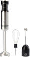 MasterChef Immersion Blender Handheld with Electric Whisk & Milk Frother Attachments, Stainless Steel Stick Emulsifier