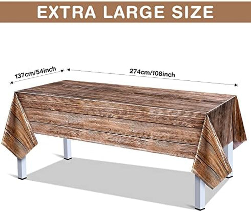 Tatuo Natural Wood Grain Tablecloths, Rustic Plastic Table Covers for 54 x 108 Inch Rectangle Table, Brown