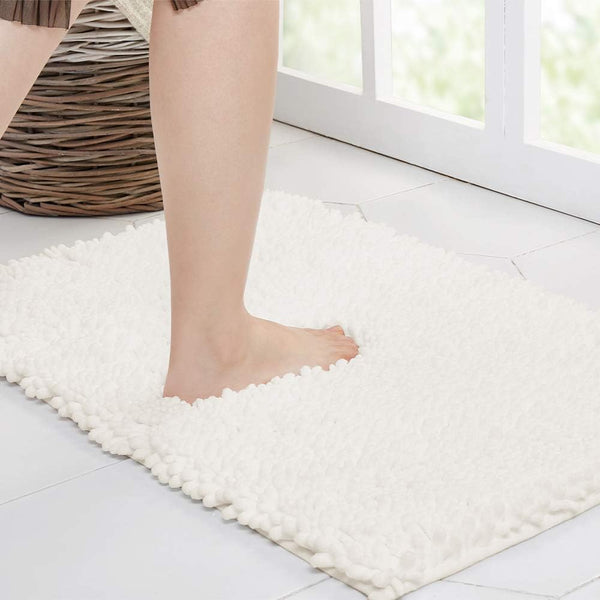 Walensee Bathroom Rug, Non Slip Bath Mat (24x17 Inch Ivory), Water Absorbent Super Soft Chenille for Shower Floor