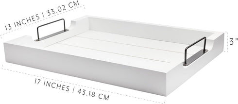 16.75 12.75 Inches AuldHome Design Rustic Wood Serving Tray (White); Wooden Farmhouse Shiplap Decorative Ottoman Tray