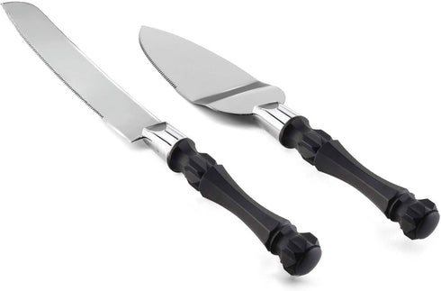 Black Cake Knife and Server Set, Non-Slip Swirl Grip, Matte Black Cake Cutting Set